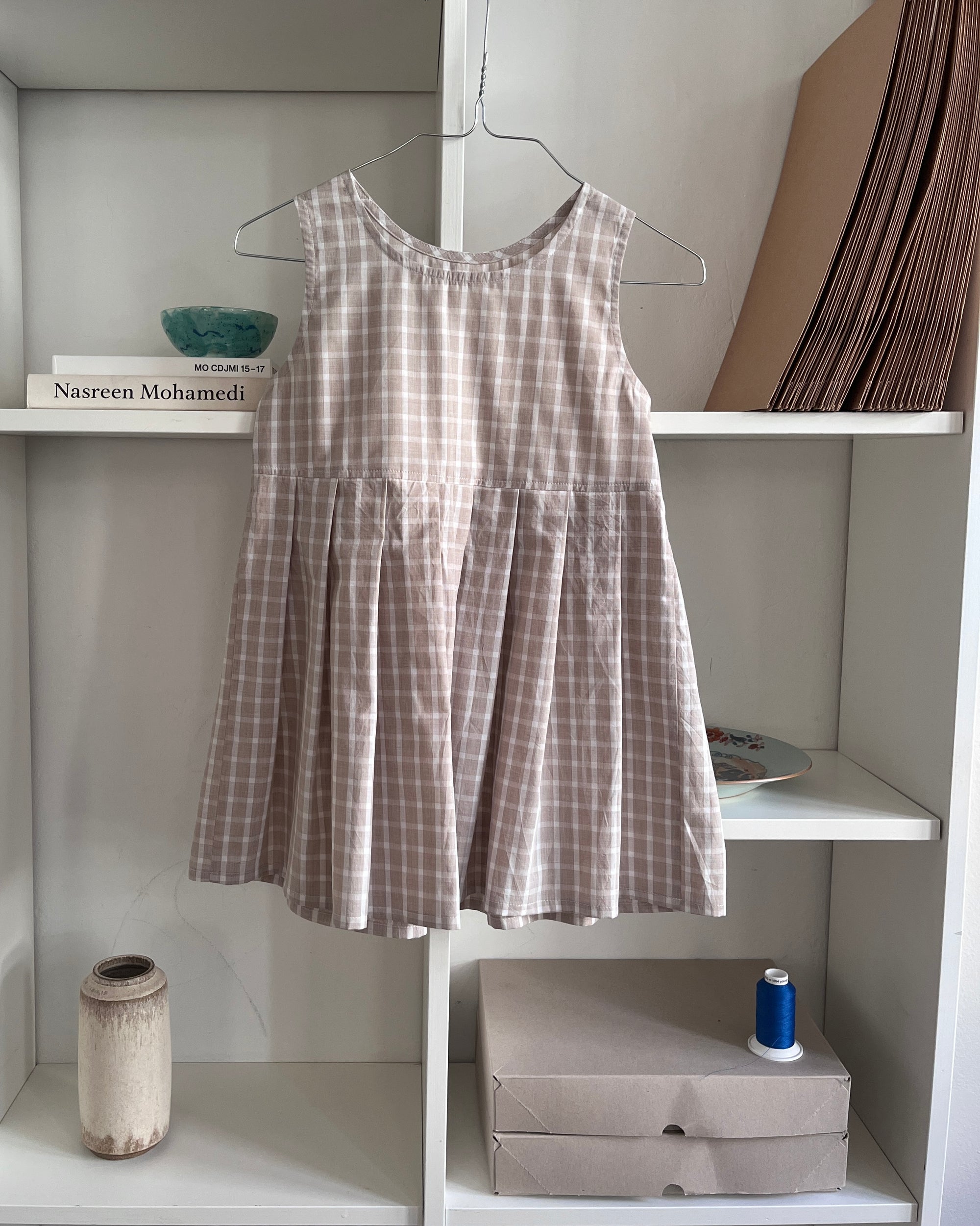 Pleat Dress—Cotton Natural Check—2 Yrs