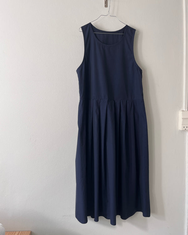 Pleat Dress—Cotton Dark Blue—Medium