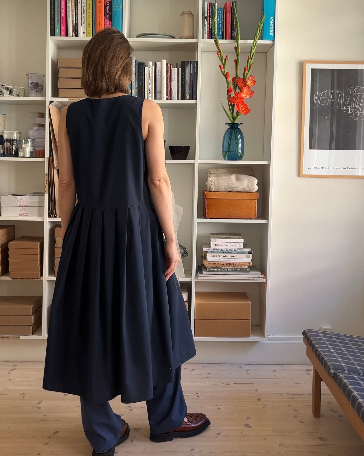 Pleat Dress—Cotton Dark Blue—Medium