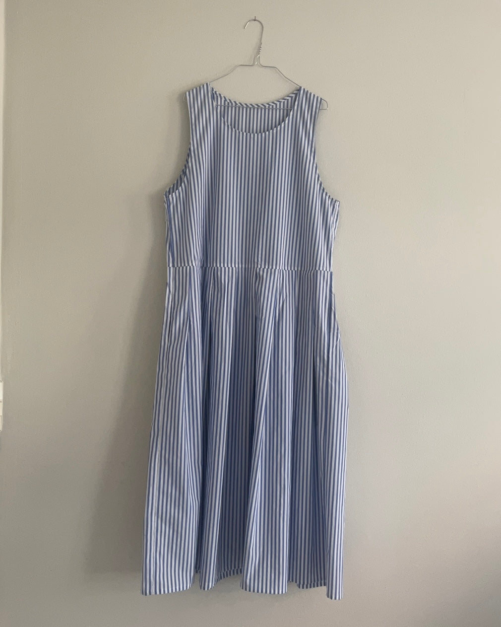 Pleat Dress—Cotton Blue Gradient Stripe—Small