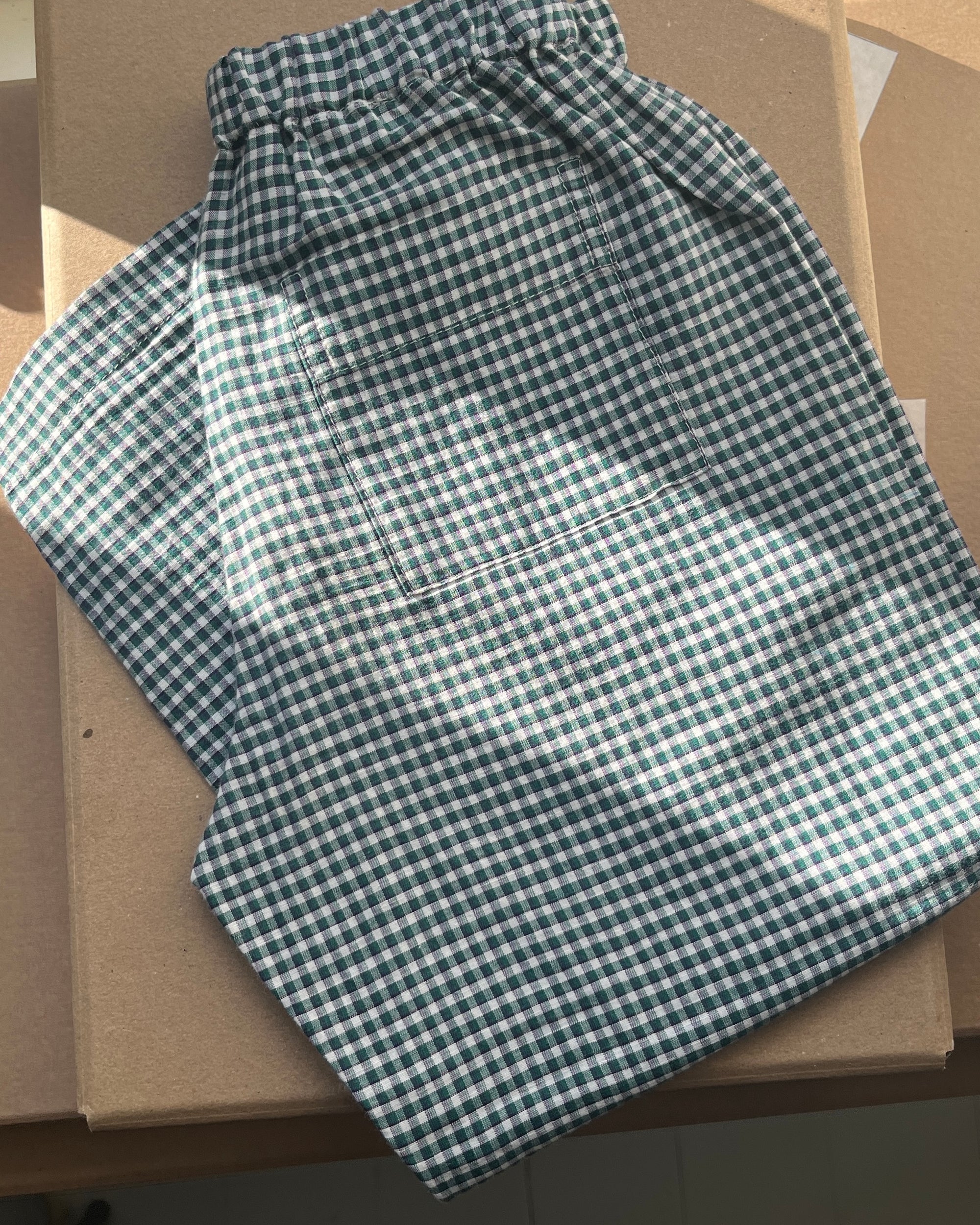 Favorite Pants—Cotton Linen Green Check—4 Yrs